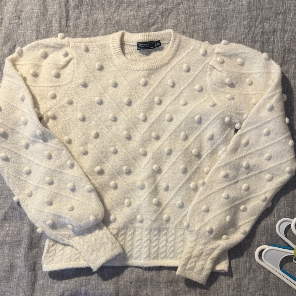 Vineyard Vines White Pom-Pom Crew Neck Sweater - Picture 2 of 4